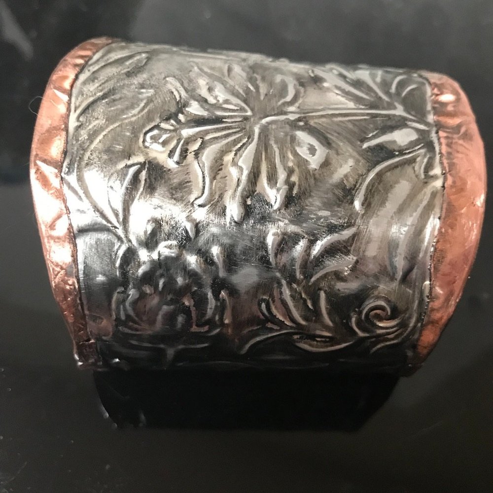 Rose Floral Silver Copper Embossed Gladiator Cuff Wide Handmade Victorian Armor - Picture 10 of 12